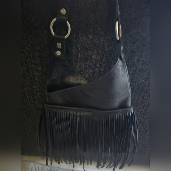 Patricia Nash Black Leather Fringe Shoulder Bag - Picture 6 of 7